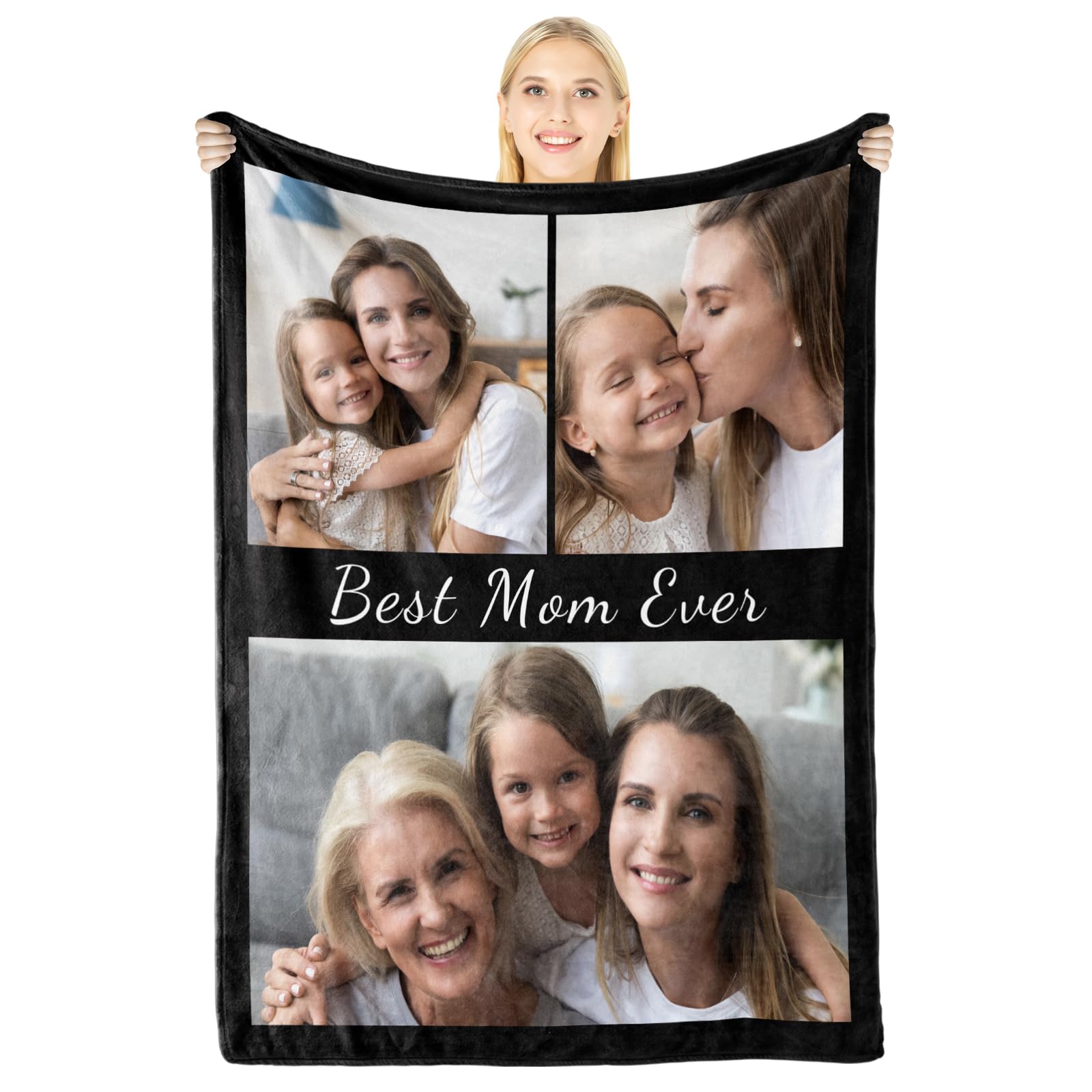 LUCKOR Personalised Flannel Photo Blanket for Mum