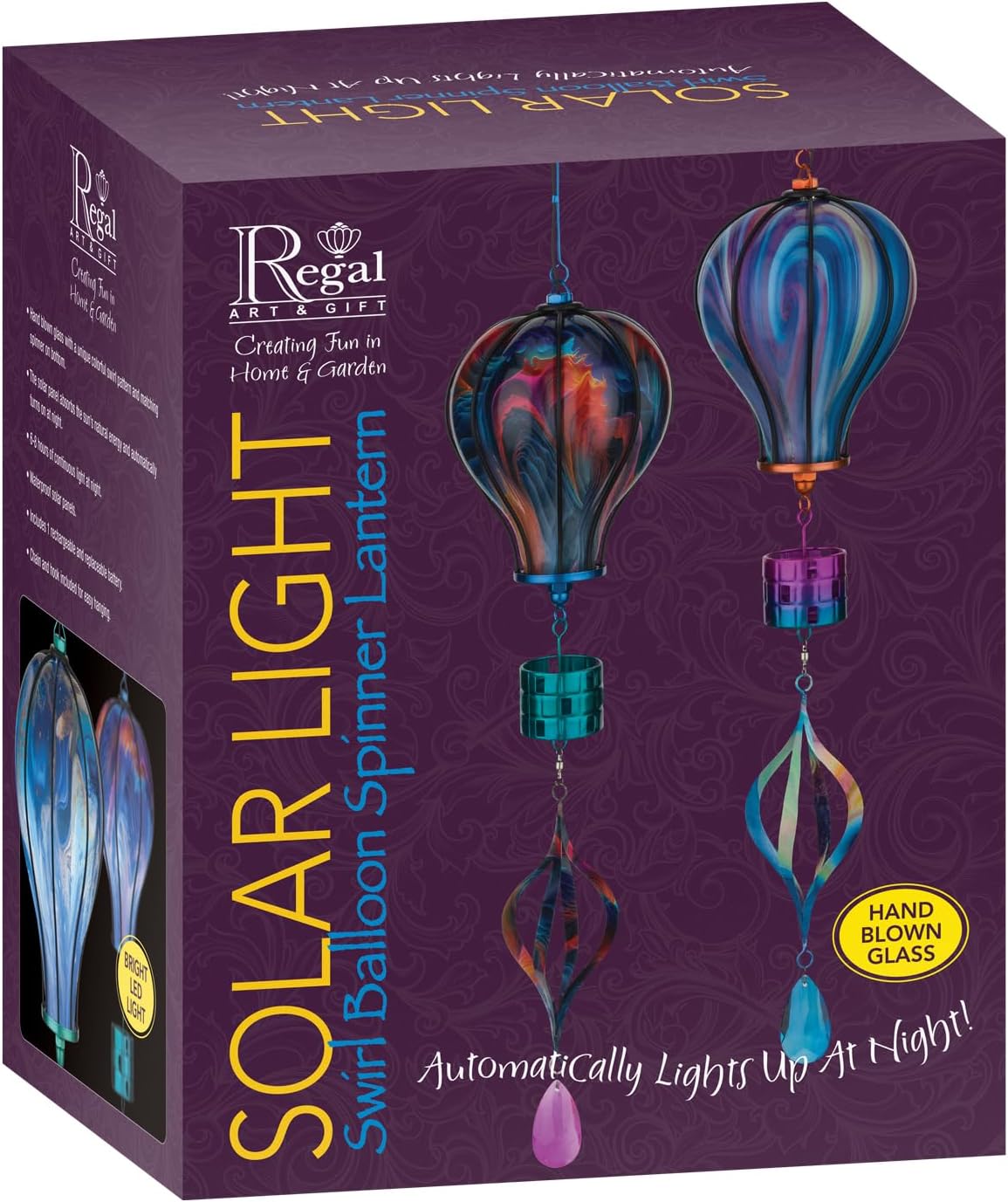 Regal Art & Gift Hot Air Balloon Solar Lantern – Hanging Solar-Powered LED Lights, Waterproof Portable Decorative Outdoor Lamp Made of Metal & Glass for Garden, Patios & Pathway – Green