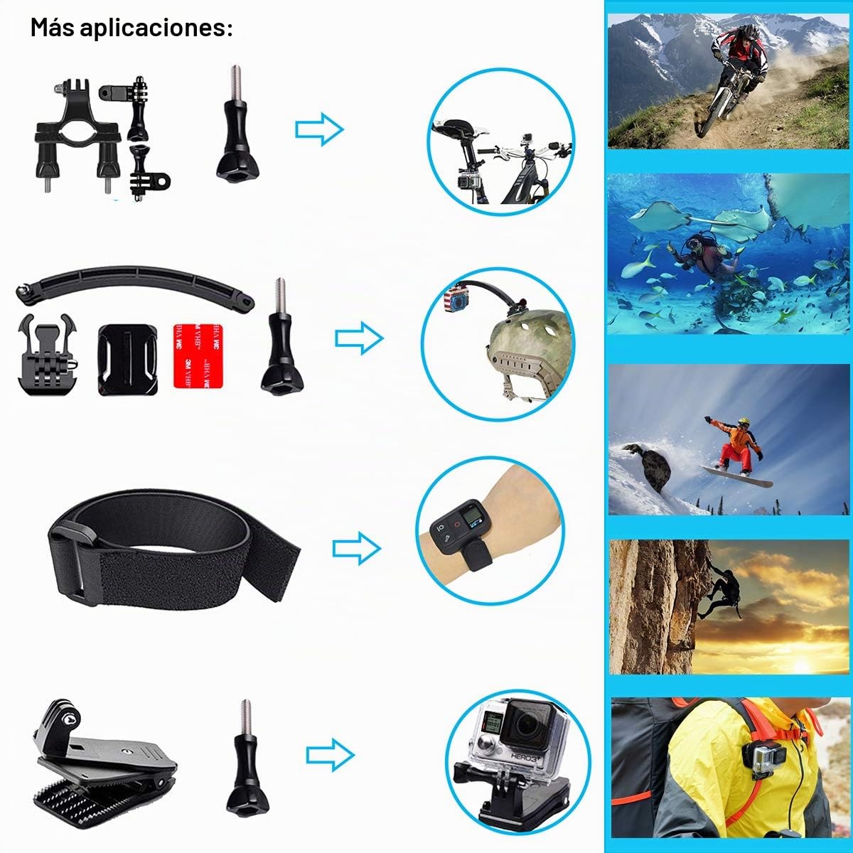 Suptig Kit de Accesorios Compatible Con GoPro Hero 13 12 11 10 9 8 7/6/5/4/3/3+/2/1/Session, AKASO, DJI Action, Insta 360 Cámaras de Acción