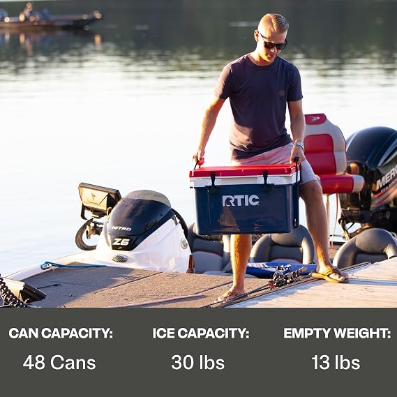 RTIC Ultra-Light 32 Quart Lightweight Hard Cooler, Insulated Portable Ice Chest 13 lbs, 48-Can Capacity, 5-Day Ice Retention, for Camping, Fishing, Beach, Boat, Picnic, Day Trip