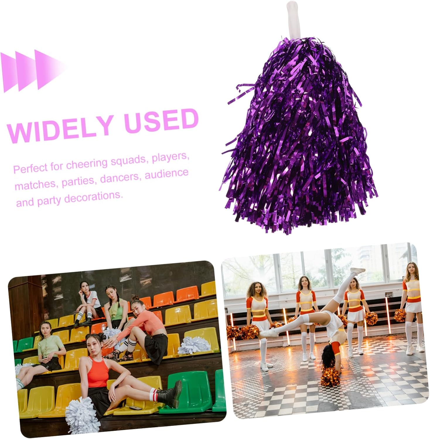 Abaodam 16pcs Cheerleading Pom Poms Handle Metallic Foil Cheering Pompoms for Cheerleaders Dance Teams and Party Accessories for Sports Events and Celebrations