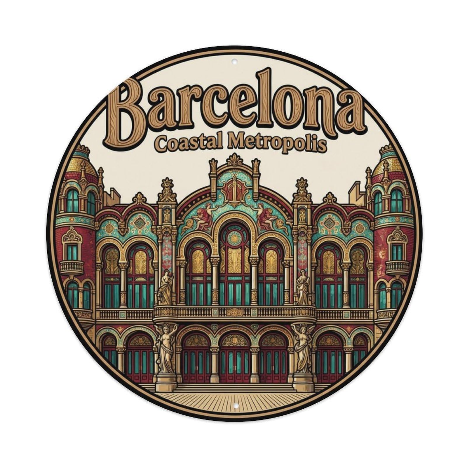 Vintage Travel Barcelona Spain Horizon Metal Tin Sign