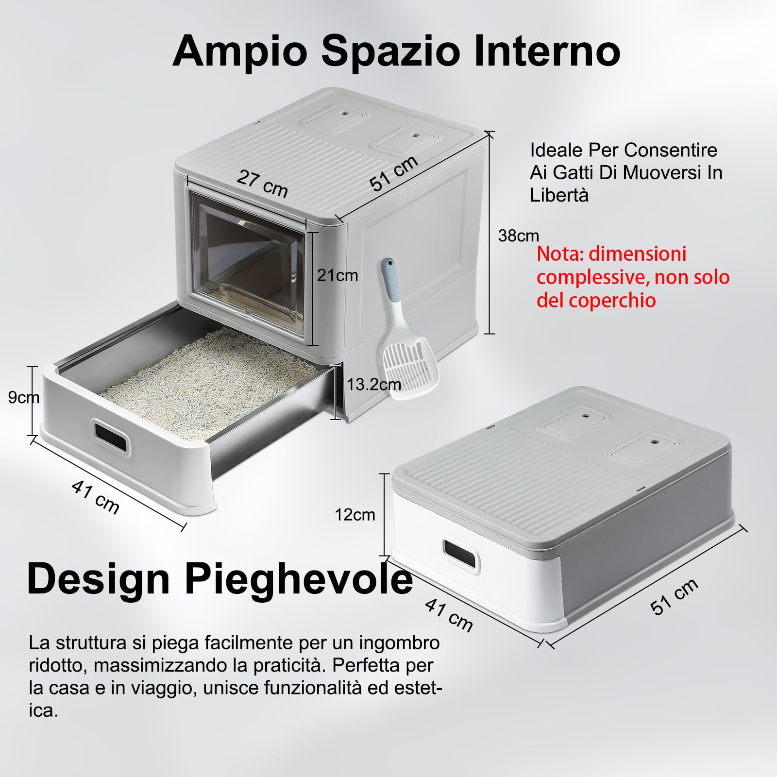 Marchul Cassetta Igienica per Gatti Chiusa in Acciaio Inossidabile con Coperchio e Design a Cassetto, con Paratie Anti-Perdite, Paletta e Tappetino, Antiodore, Con base migliorata
