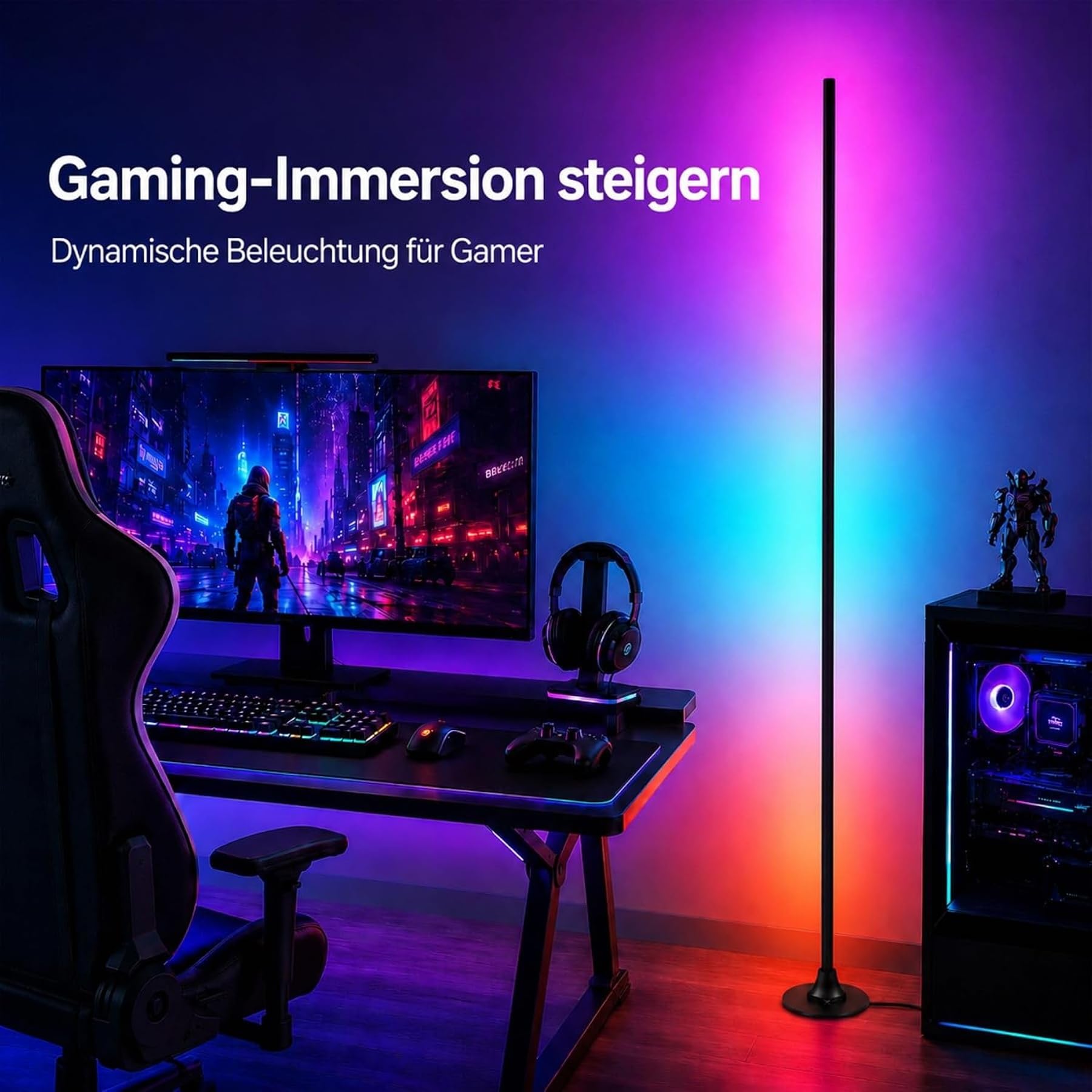 sylvwin LED Stehlampe,LED Ecklampe mit APP & Fernbedienung, Musik Sync, 16 Millionen Farben RGB Led Stehlampe für Wohnzimmer Schlafzimmer Gaming Eckleuchte