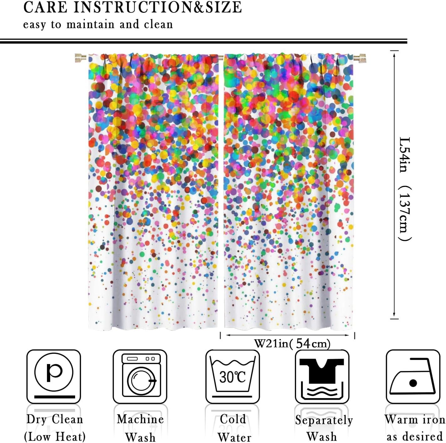 Colorful Polka Dot Curtains, Abstract Geometric Confetti Falling Rainbow Geometry Bright Print Rod Pocket Window Treatments for Wedding Festival Party Kids Bedroom Living Room 42x54 Inch