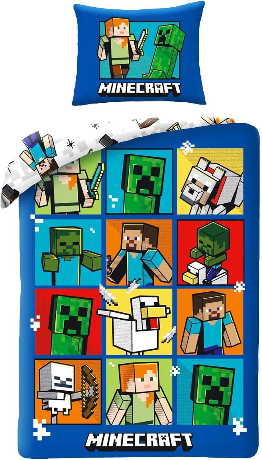 Parure Minecraft 140x200 cm, l'idée cadeau idéale pour les fans de Steve, Alex et Creeper