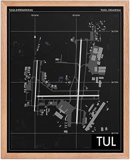 Works of Air, Tucson International Airport (TUS), Arizona Aviation Decor, Pilot Gift, KTUS Print, Airplane Wall Art (Black - Red Oak Frame, 16" x 20")