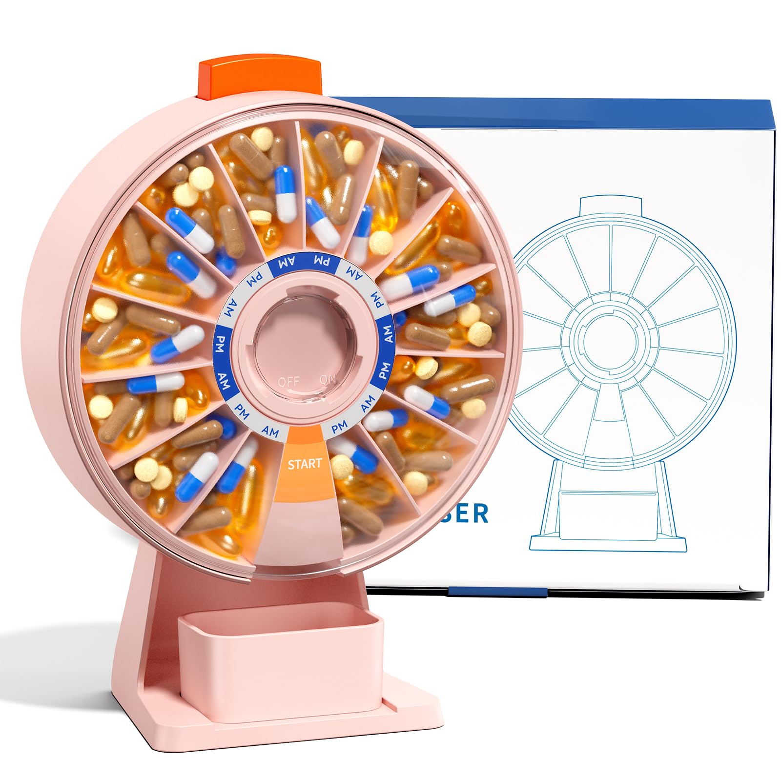 Odaro Large Pill Dispenser, Weekly Pill Organizer 7 Day Am Pm / 14 Day Pill Box, Daily Medicine Pill Organizer with Wall-Mounted or Standing Use for