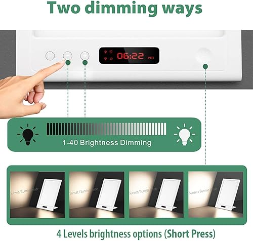 Miniatura 5 de Lámpara de luz despertador, 12000 lux, con simulación de amanecer, puesta de sol, lámpara de luz solar con 40 niveles de brillo ajustable, 5 ajustes