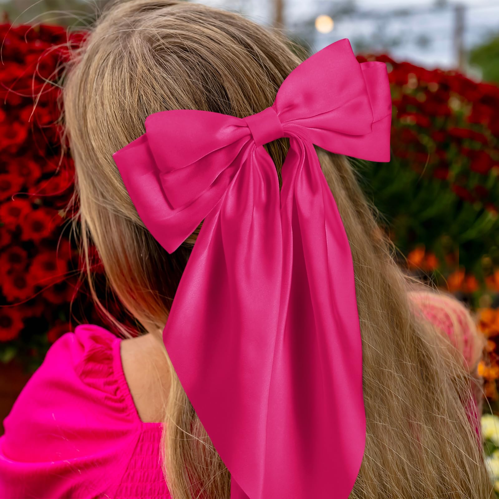Hoteam 16 lazos de satén sedoso a granel para mujer, cintas grandes para el cabello, lazos grandes, lazos grandes para el cabello, pinzas para el pelo, cola larga de gran tamaño, pinzas para el