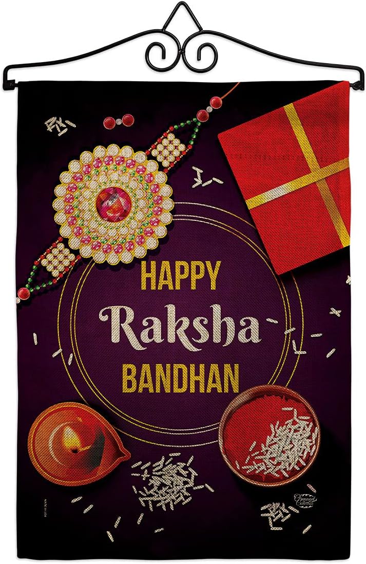 Raksha Bandhan Burlap Burlap Garden Flag Set Wall Holder Celebration Rakshabandhan Hindus Religious Cultural Small Decorative Gift Yard House Banner Double-Sided Made In USA 13 X 18.5