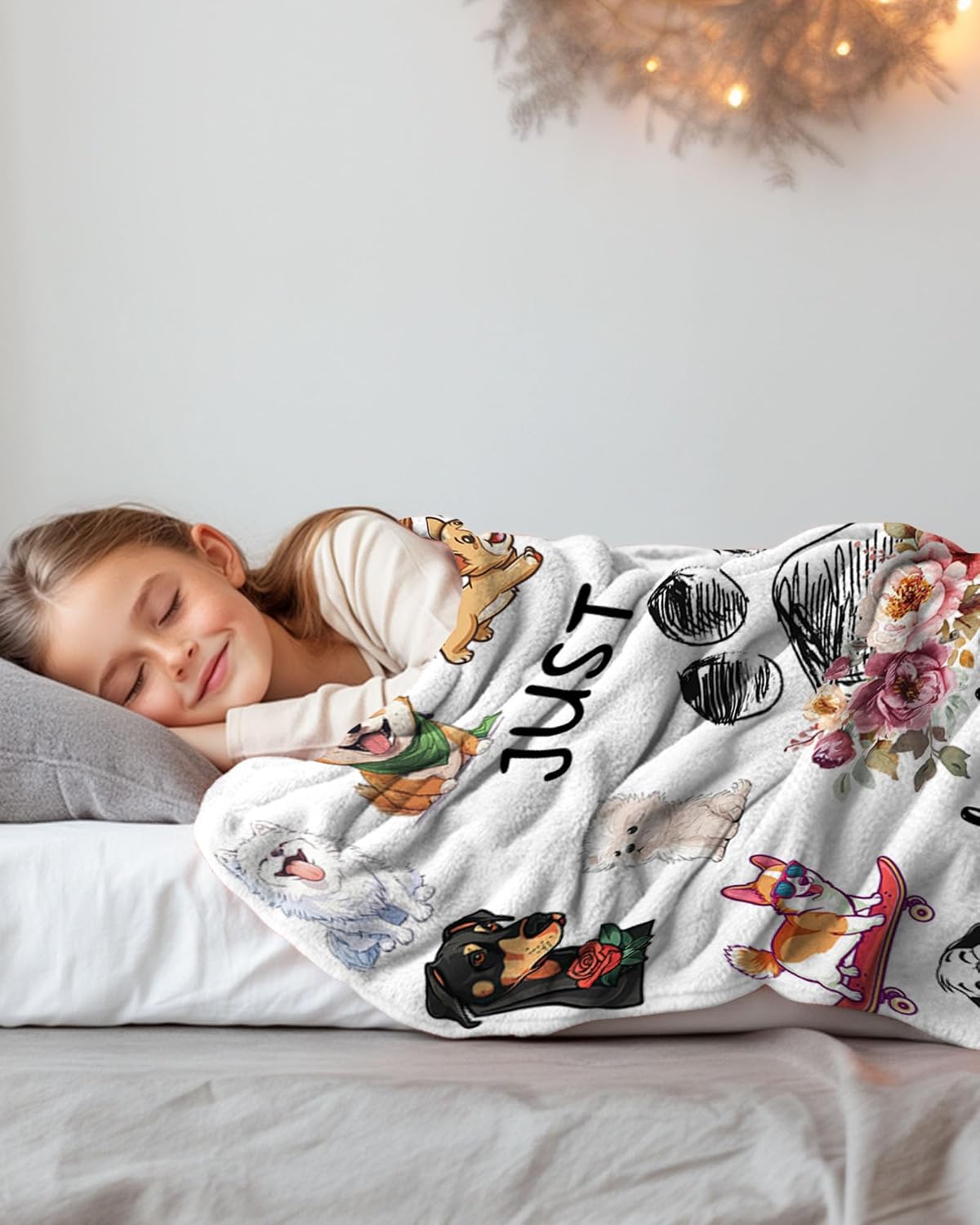 Dog Lovers Gifts for Women, Just A Girl Who Loves Dogs, Blanket with Dogs On It, Dog Lover Blankets for Girls, Puppys Gifts for Women Girl Kids, Puppys Theme Blanket 40" x 50"