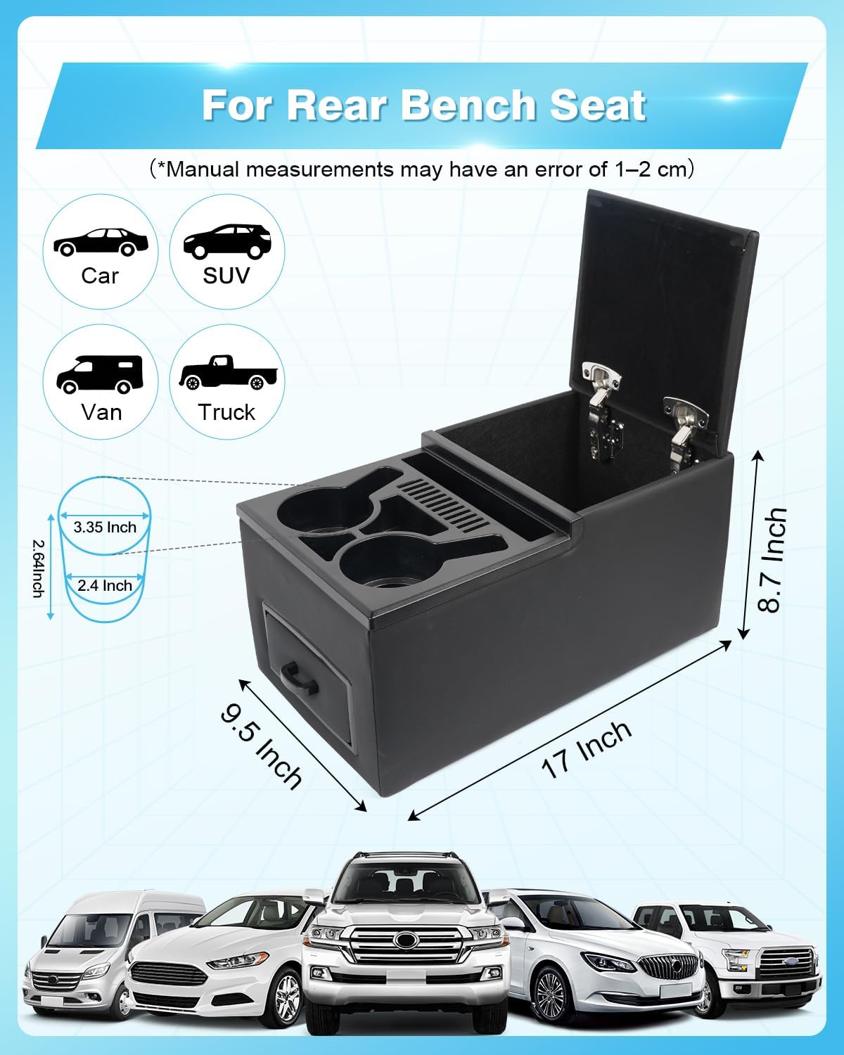 Center Console, Universal Bench Seat Center Console ， Front Seat Car Organizer, Center Console for Truck & Minivan & Car& SUV Cab Front Seat Storage Box (Regular)
