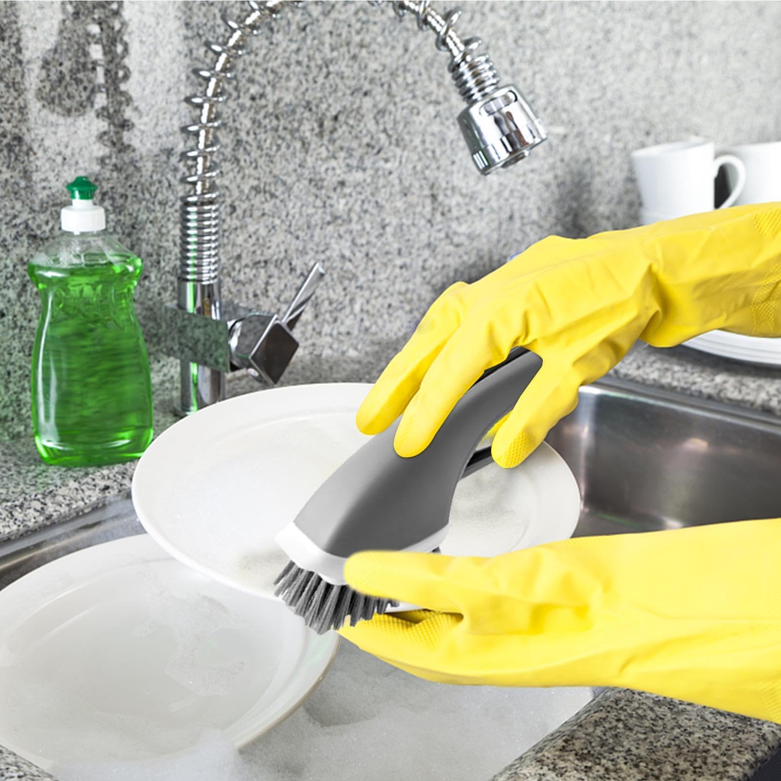 Cepillo for rincones, Cepillo for Fregar, Cepillo for Platos de Cocina, cepillos de Cocina for Platos, dispensador de jabón, fregador, Cepillo automático for Platos - Agregar detergente(Gray)