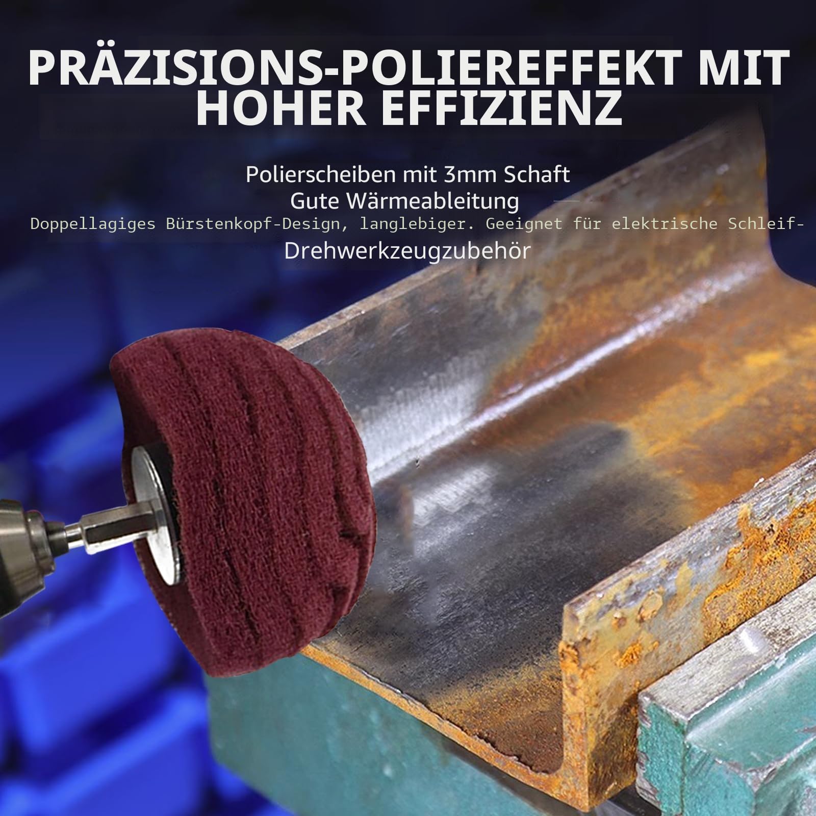 Schleifkopf zum Polieren bürsten geformter Scheuerschwamm – 7-teiliges rotes Vlies-Schleifbohrer-Set mit 1/4-Zoll-Griff für Krümmer/Aluminium/Edelstahl/Chrom usw
