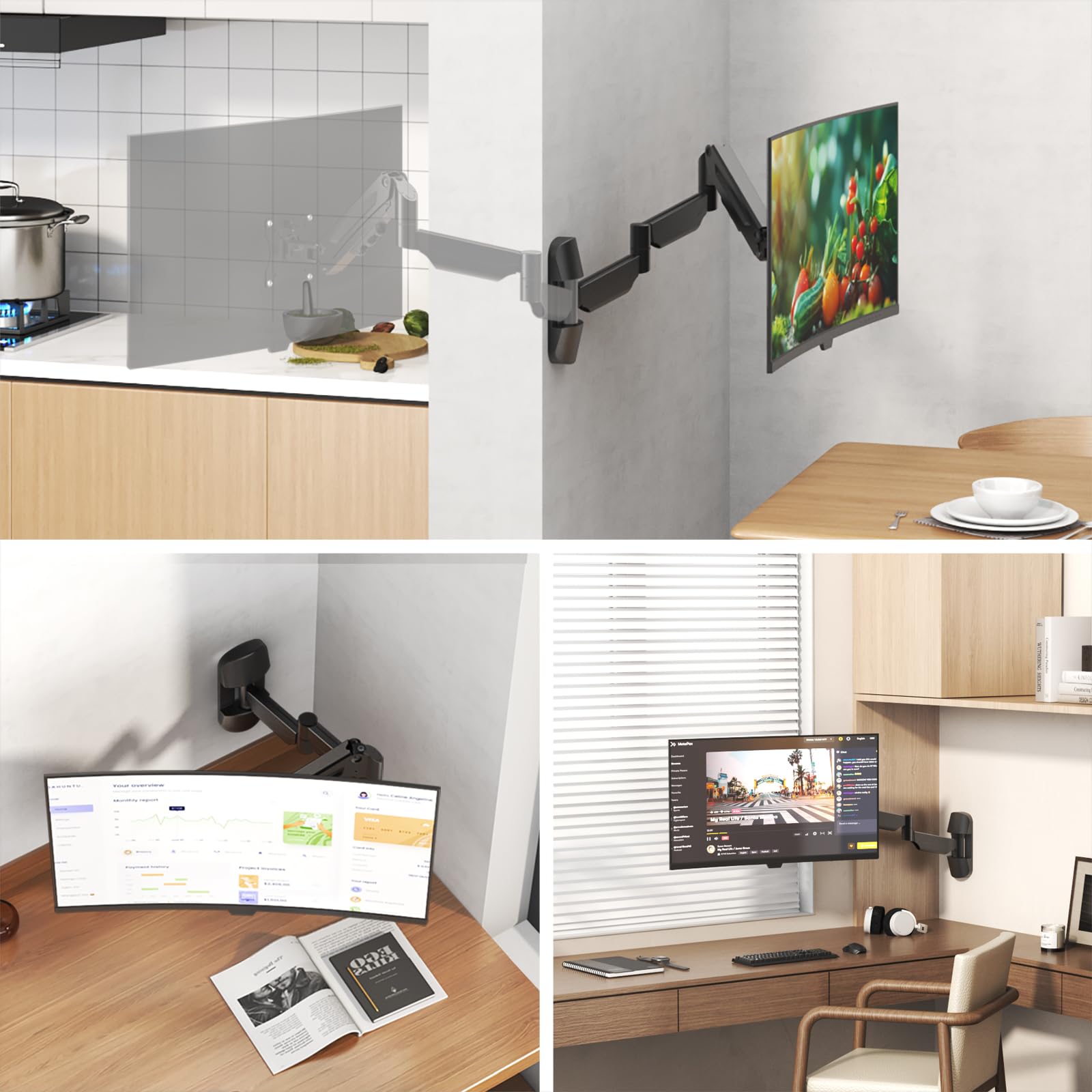 Support mural pour écran de 17 à 32" – Bras mural extra long, support mural Vesa entièrement réglable, VESA 75 x 75/100 x 100, peut supporter jusqu'à 9 kg, noir