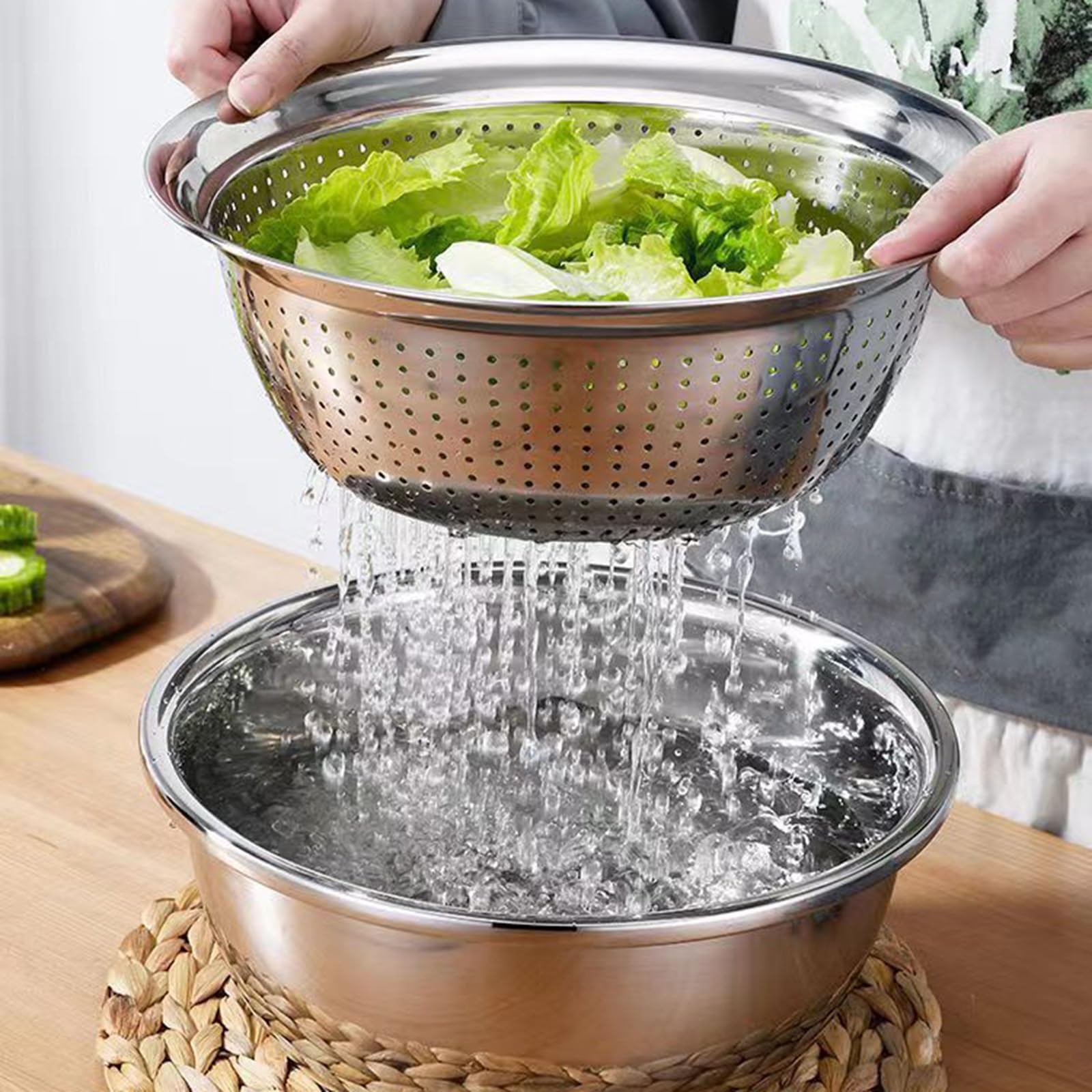 Set di 3 pezzi multiuso in acciaio inox per tagliare le verdure e scolapasta per la cucina domestica