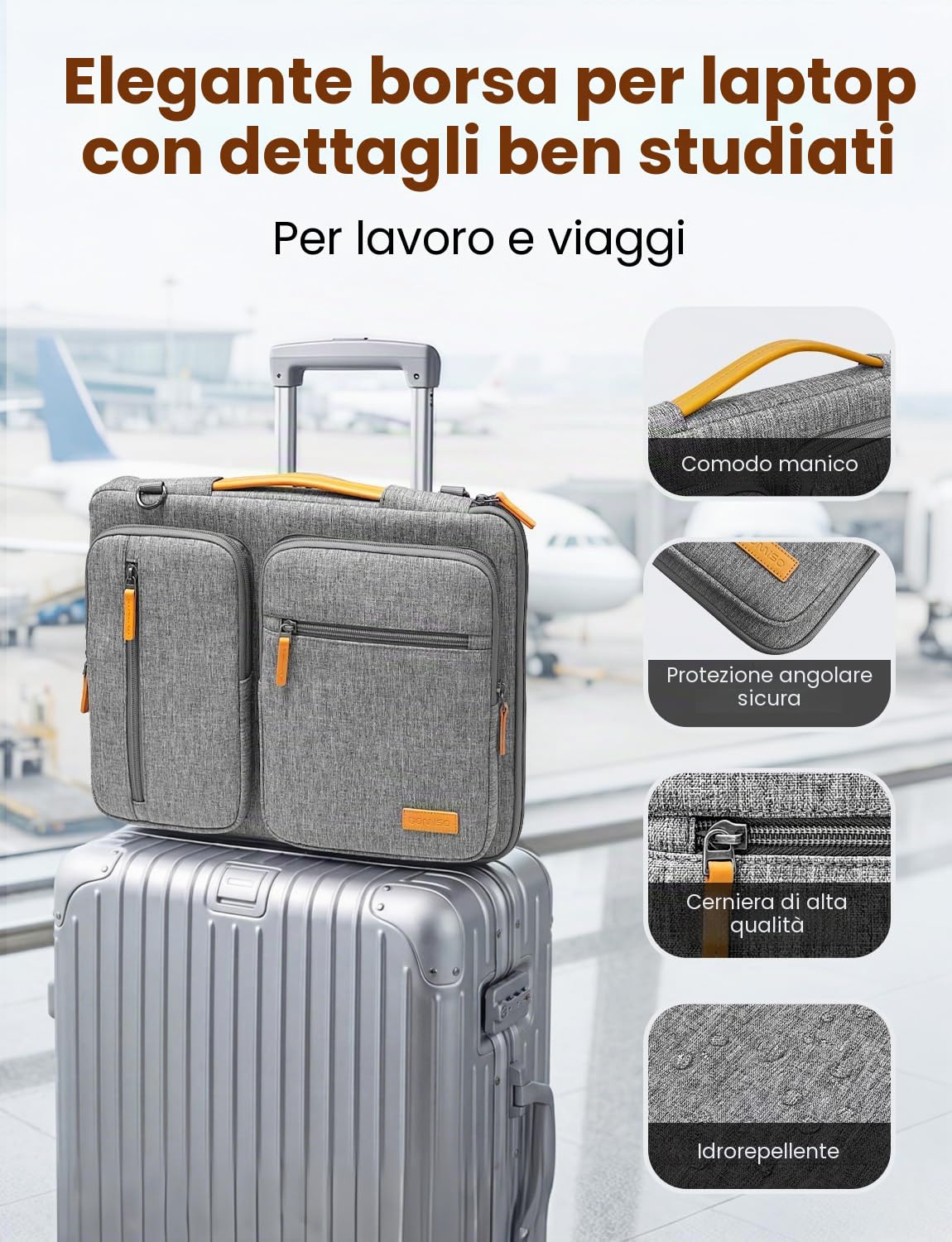 DOMISO Custodia PC Portatile 15,6 Pollici,Borsa Custodia per 16 Pollici MacBook Pro M4/M3/M2/M1 Pro/Max A3403 A3186 A2991 A2780,Dell XPS 16,15,6 Pollici Acer HP Asus Laptop con spallacci，Grigio