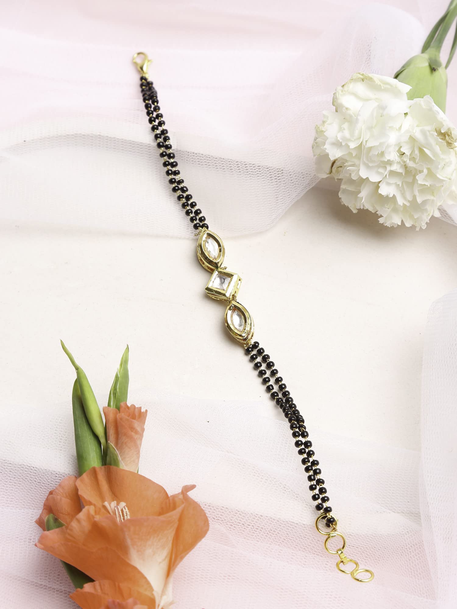 Ruby Raang Women's Mixed Metal Artificial Kundan mangalsutra - Traditional Jewellery Set for Women (Black) - Image 3 thumbnail