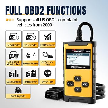Check Engine Code Reader OBDII Diagnostic Tool with Wireless Printing | Graphic Live Data| EVAP Test | DTC Lookup, Yellow