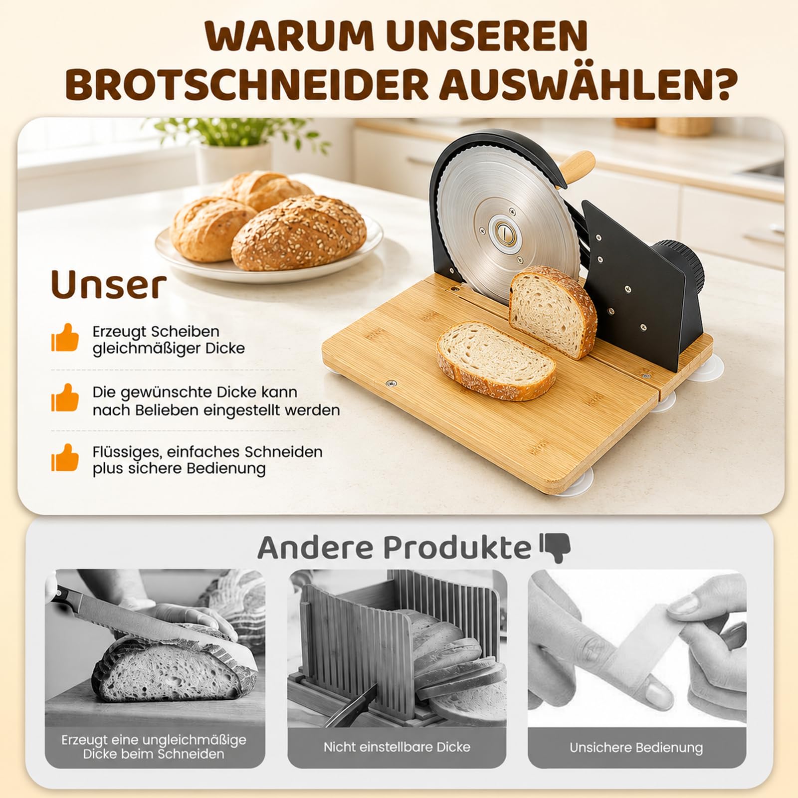 Brotschneidemaschine, Brotschneidemaschine Klappbar Manuell, Edelstahl 304, Allesschneider Mit Skala, Einstellbare Scheibendicke, Brotschneider Für Käse,Brot und Gemüse (Schwarz)