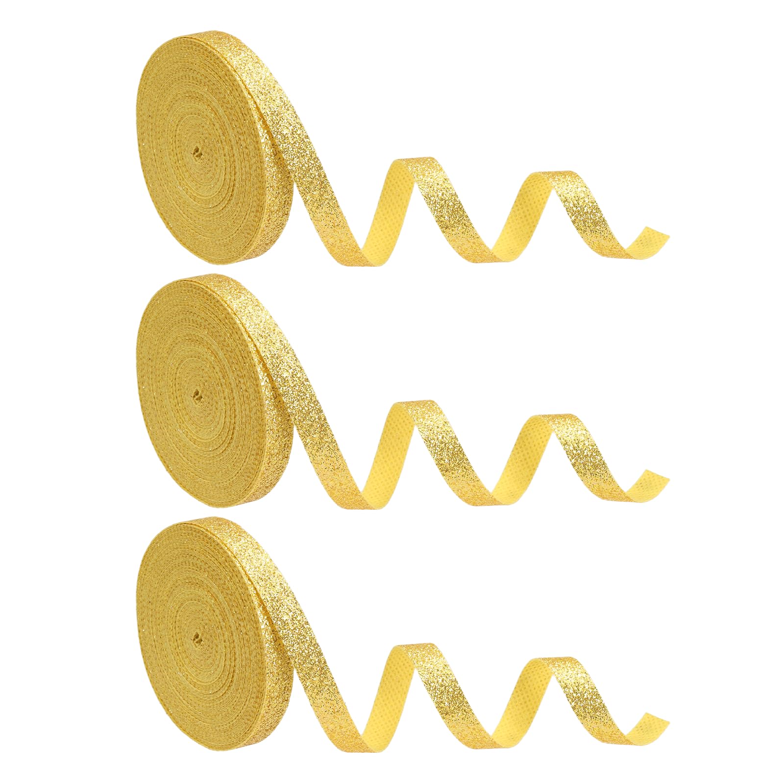 PATIKIL 3Roll Sparkly Ribbon, 1cm x 9m Metallic Glitter Ribbon Gift Wrapping Fabric Rolls for DIY Crafts Gift Wrapping Holiday Wedding Birthday Party Home Decoration, Yellow
