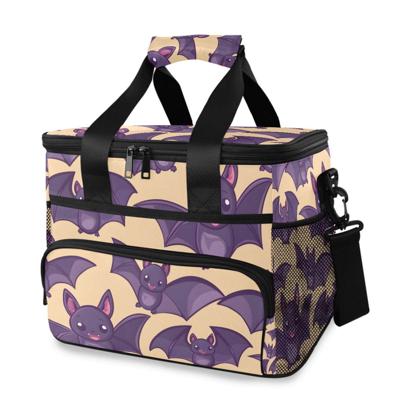 Bolsa térmica grande con diseño de murciélago morado, bolsa térmica grande con aislamiento, bolsa térmica impermeable de 15 litros, 24 latas, para adultos, hombres y mujeres