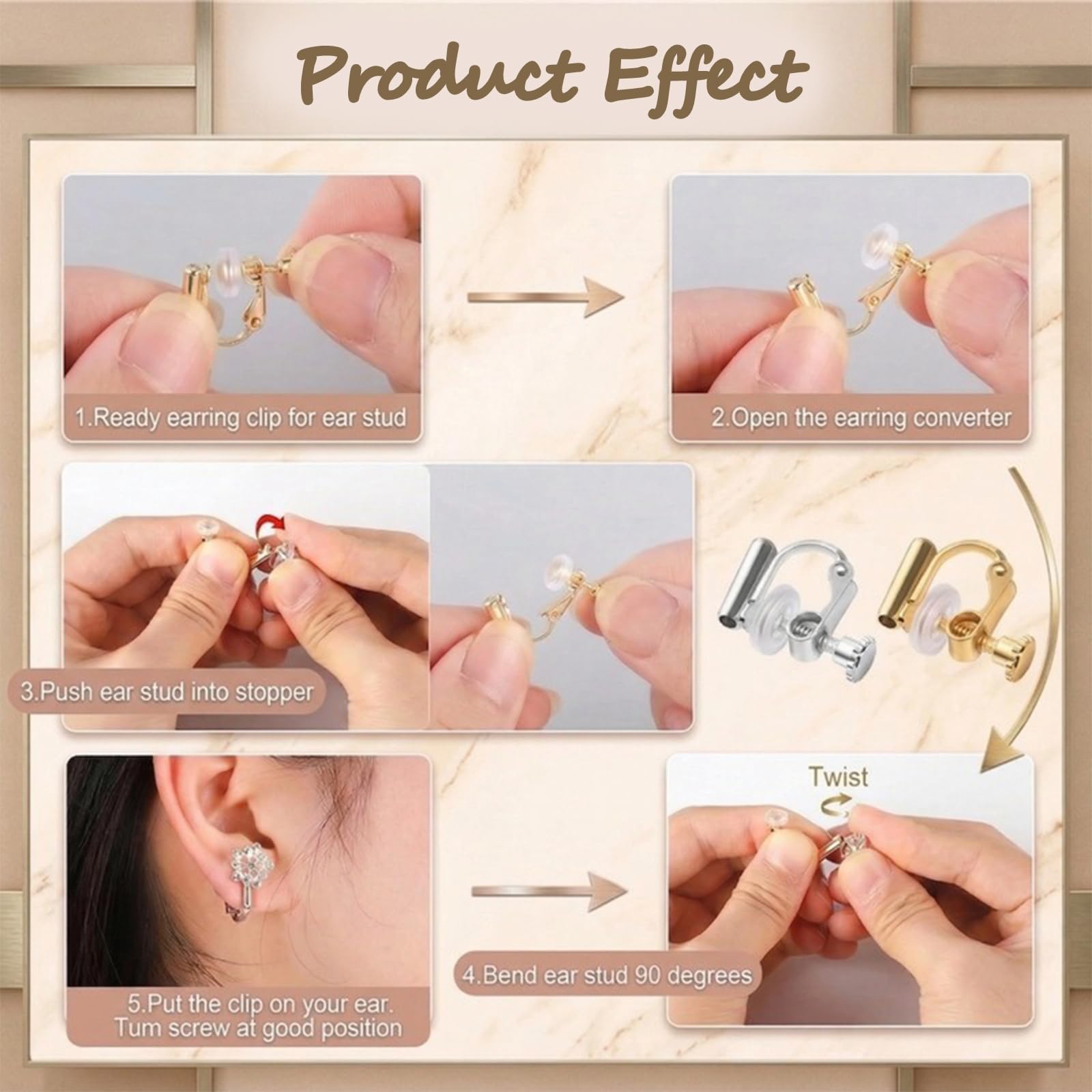Convertitore Orecchini a Clip Senza Fori Adattatore Orecchini Placcato Oro 18K Argento 4 Pezzi