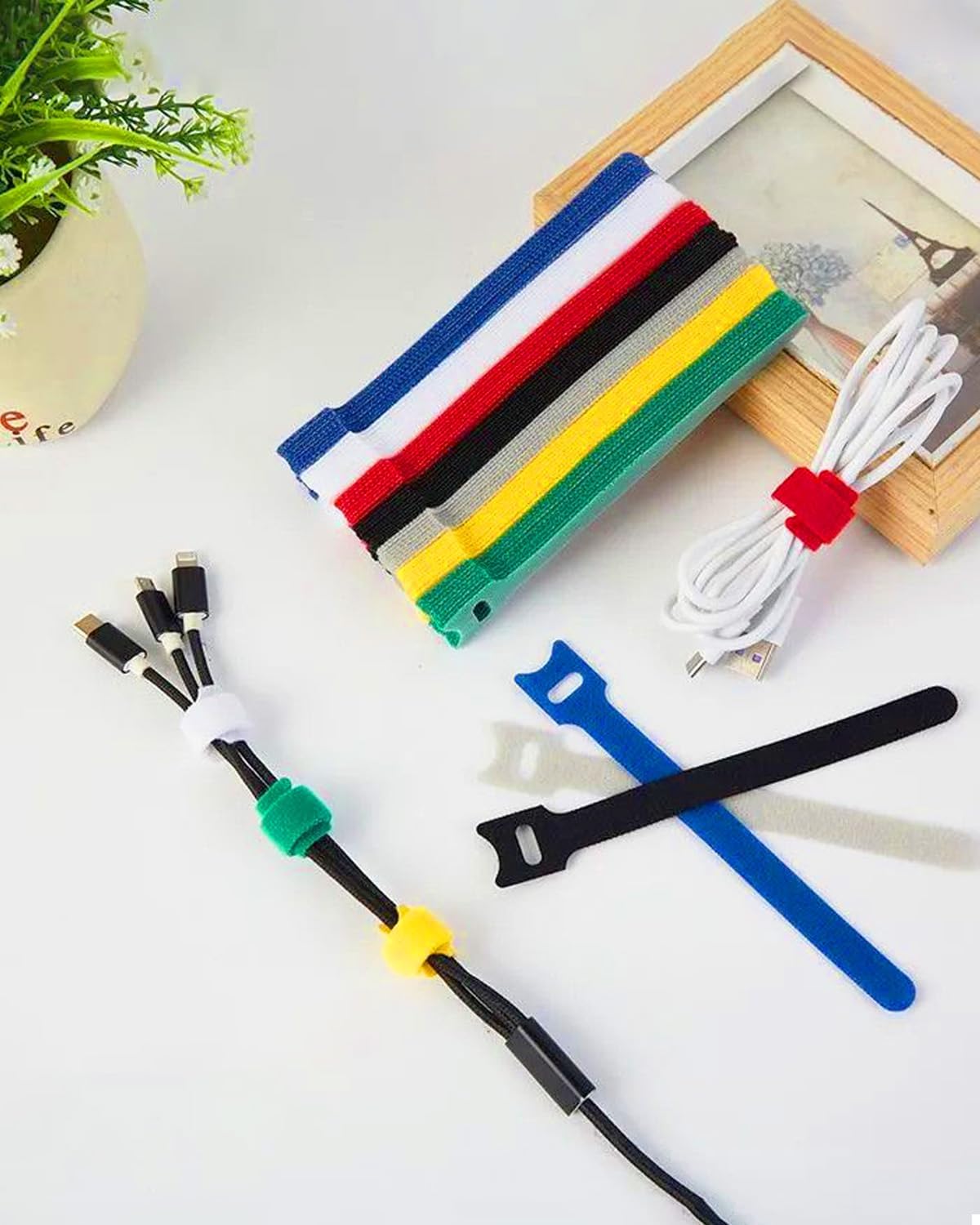 60 PCS Reusable Cable Ties, Multi-Color Hook and Loop Fastening Straps, Adjustable Cord Organizers for Home, Office, and Outdoor Use-12x150mm
