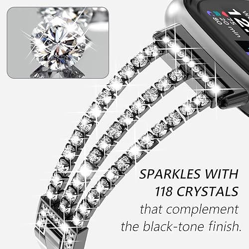 Miniatura 3 de Fullife Compatible con Fitbit Versa 3Fitbit Versa 4 con diamantes de cristal, correa de acero para Fitbit SenseFitbit Sense 2 para mujer, color negro