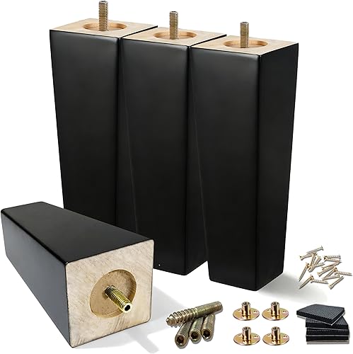 Miniatura 11 de Paquete de 4 patas de madera para muebles de 5 pulgadas, patas de sofá cuadradas negras, patas de silla de mediados de siglo, piezas de repuesto