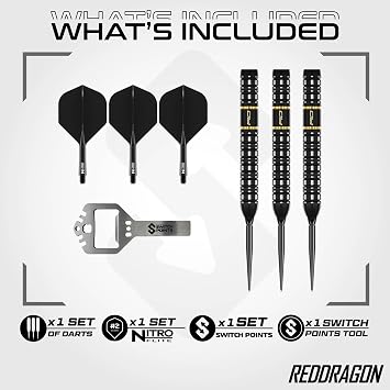 RED DRAGON Darts - Ascend Switch Points Series 23g | Powered by Winmau | Parallel | 90% Tungsten Professional Darts - NitroFlite Integrated Flight/Shaft | Darts Steel Tip Dart Flights & Shafts