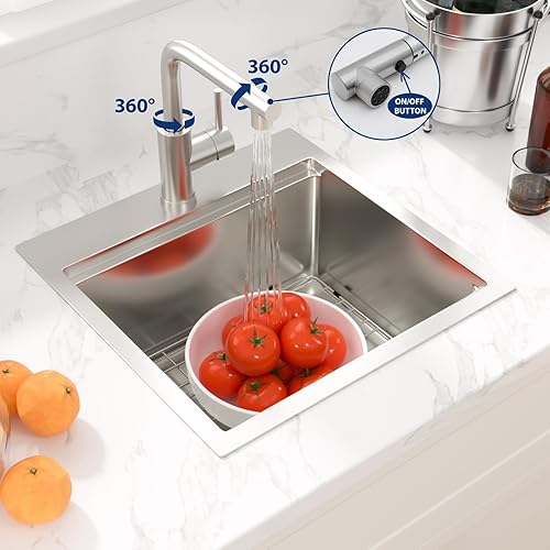 Miniatura 284 de Sarlai Fregadero de barra de 21 gotas de acero inoxidable - Fregadero de cocina de 21 x 20 pulgadas, estación de trabajo de montaje superior, acero