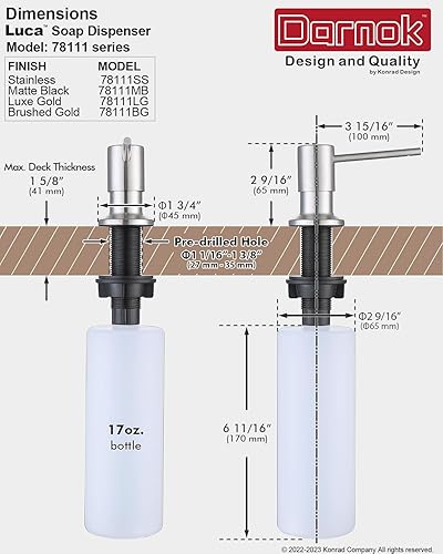 Miniatura 2 de 78111SS Luca - Dispensador de jabón para platos para fregadero de cocina, bomba para lavar platos, jabón líquido o loción de manos, recarga desde la