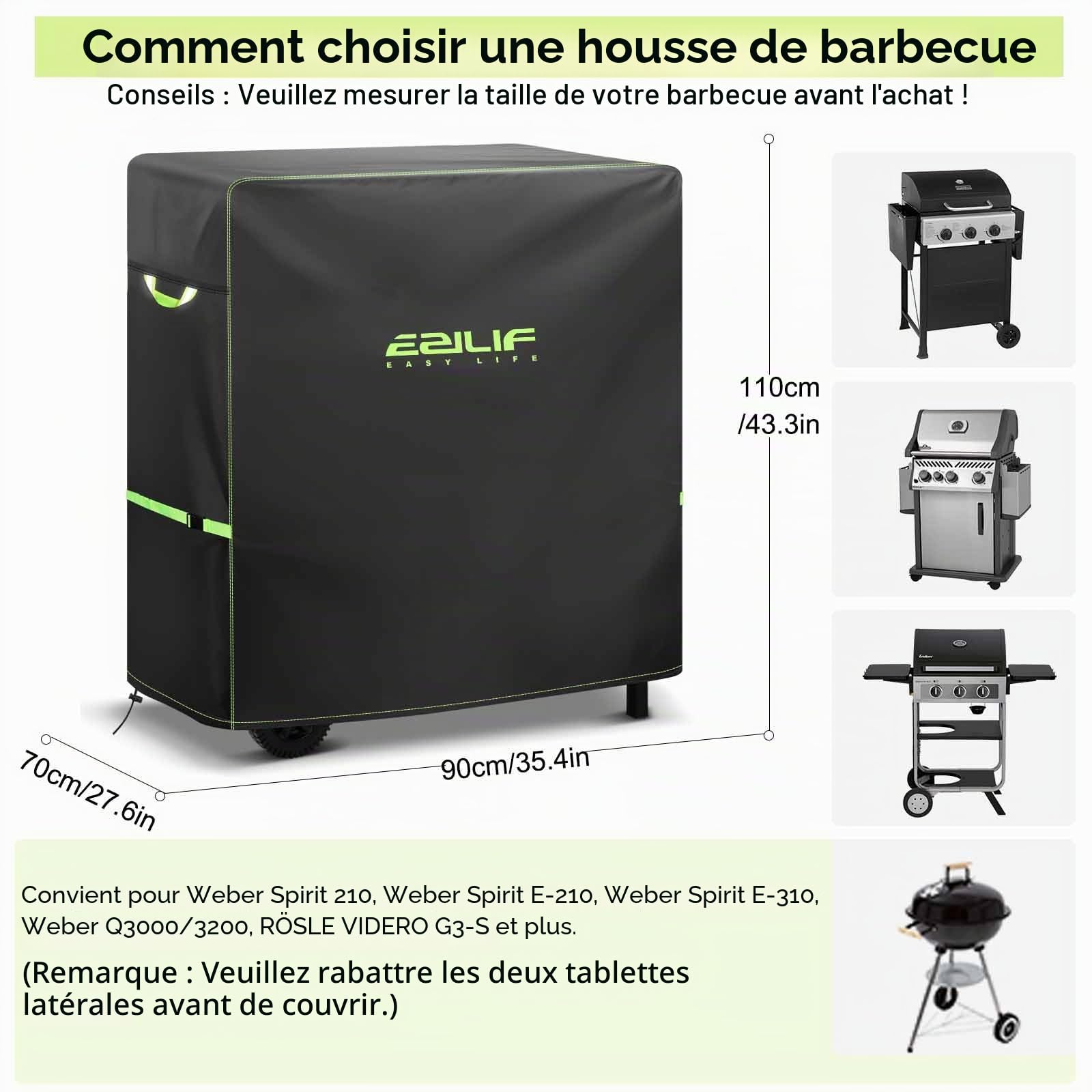 Housse de barbecue résistante aux intempéries 90 x 70 x 110 cm - Tissu Oxford 420D - Imperméable - Résistant à la déchirure - Protection contre la rouille et la moisissure - Housse de barbecue