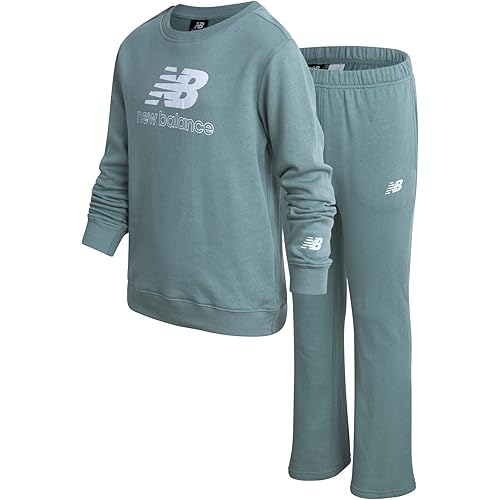 New Balance Girls' Sweatsuit Set - 2 Piece Active Fleece Sweatshirt and Kick Flare Leggings - Yoga Pants Set for Girls, 7-12