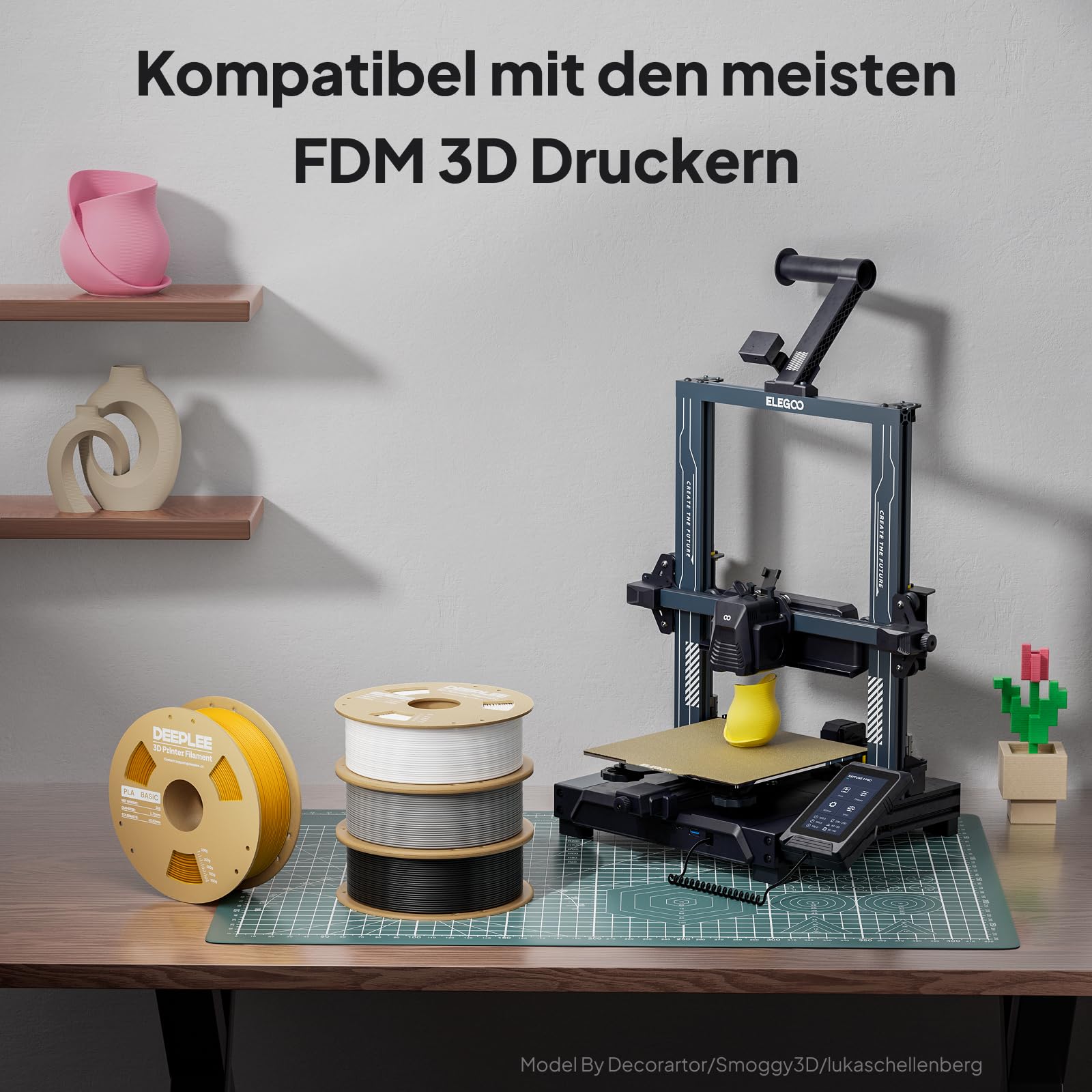 DEEPLEE Filament PLA Basic czarny, biały, czerwony i niebieski 4 kg 1,75 mm z dokładnością wymiarową +/- 0,02 mm, wysoka wytrzymałość, 4 szpule kartonowe do drukarek 3D FDM