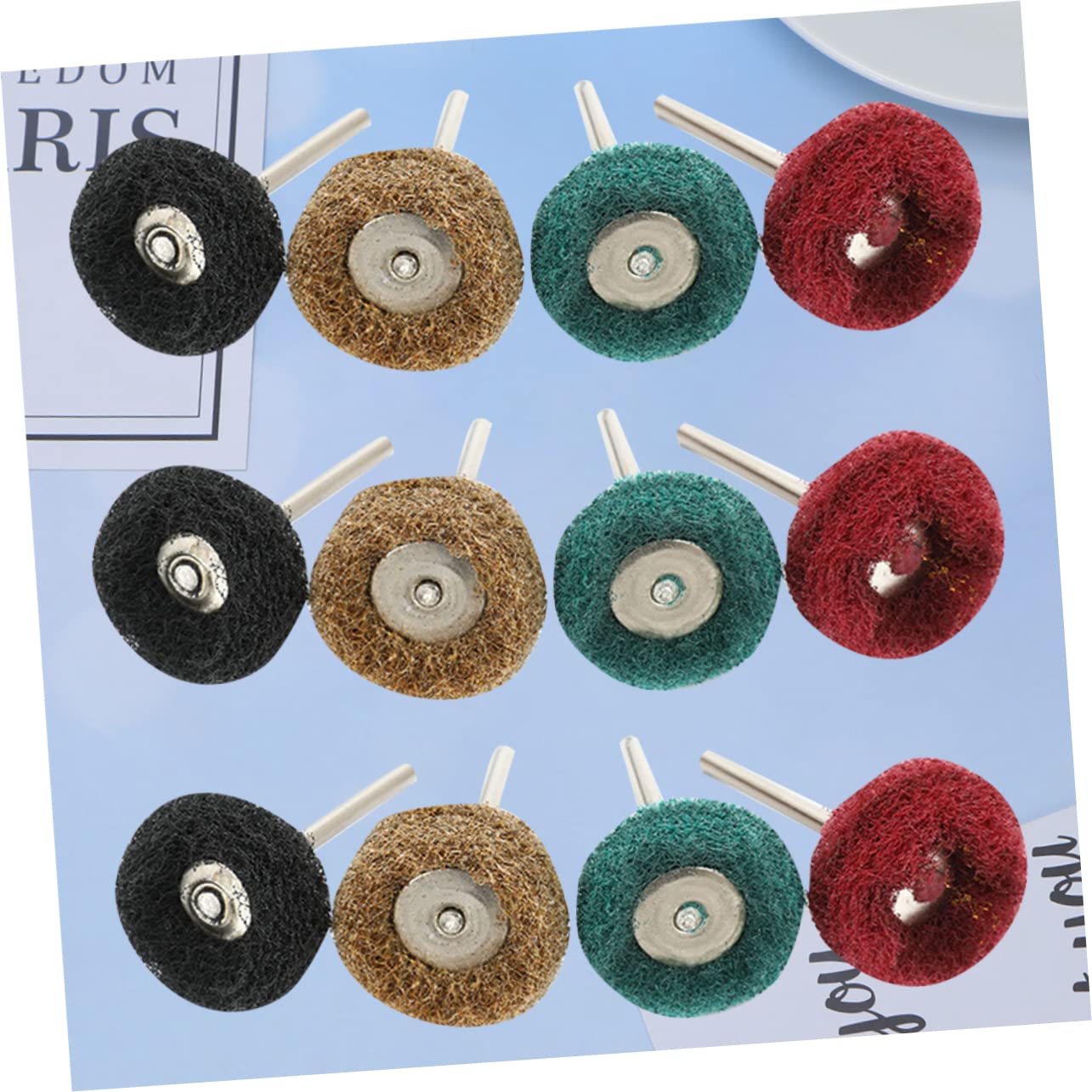 UPKOCH 80pcs Nylon Buffing Polishing Wheel Set with Handle for Rotary Tools Includes Red Yellow Green and Black Fiber Wheels for Surface Finishing and Removal
