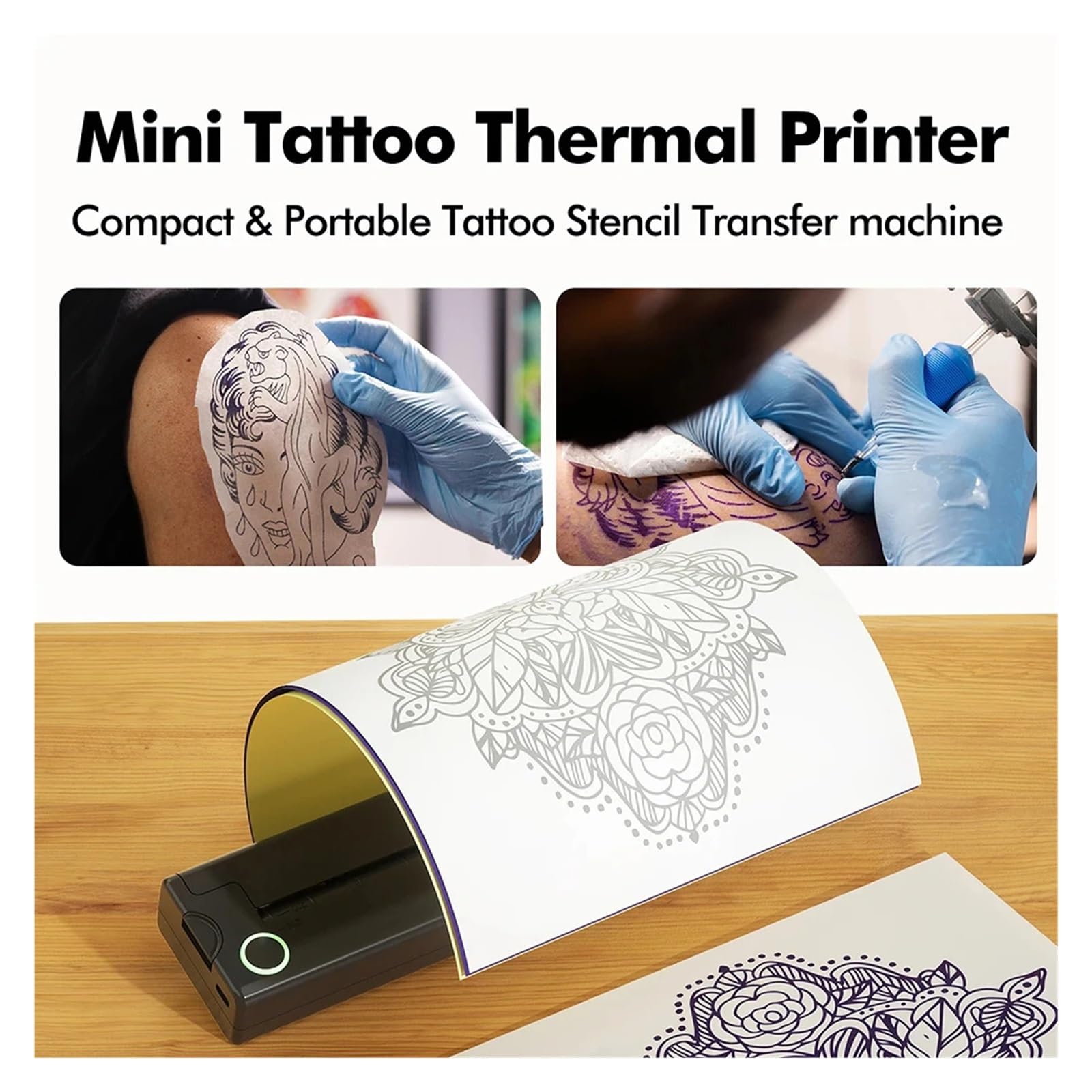 Scanner portatile, Mini stampante termica portatile A4 Stampante for documenti multifunzione for tatuaggi Stampa Bluetooth HD