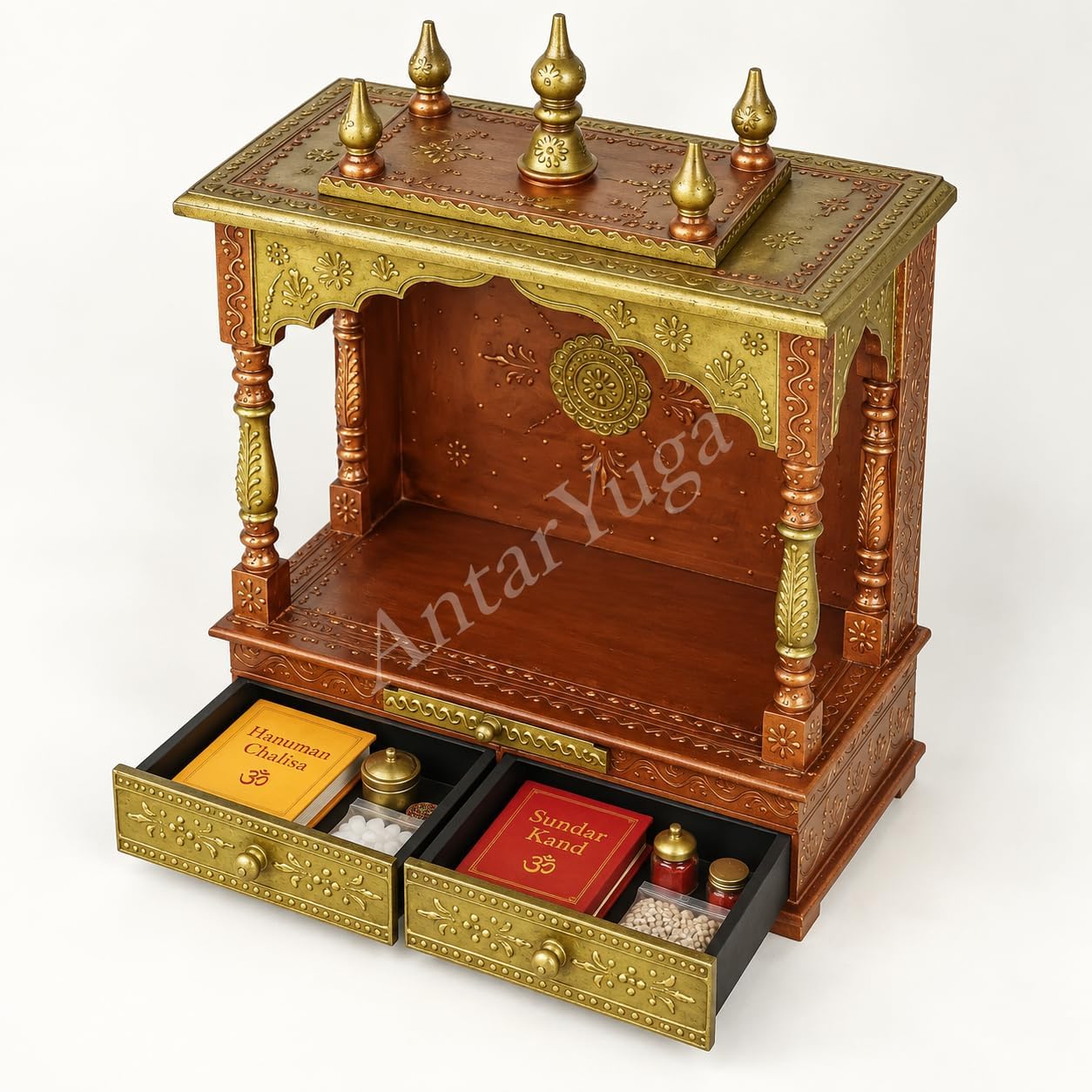 Home and Bazaar Wooden Temple Rajasthani Ethnic Handcrafted Mandir, Pooja Ghar Mandapam - 18x12x24 Inch Brown | Traditional Wood Pooja Mandir Hindu Temple for Home Décor Mandapam