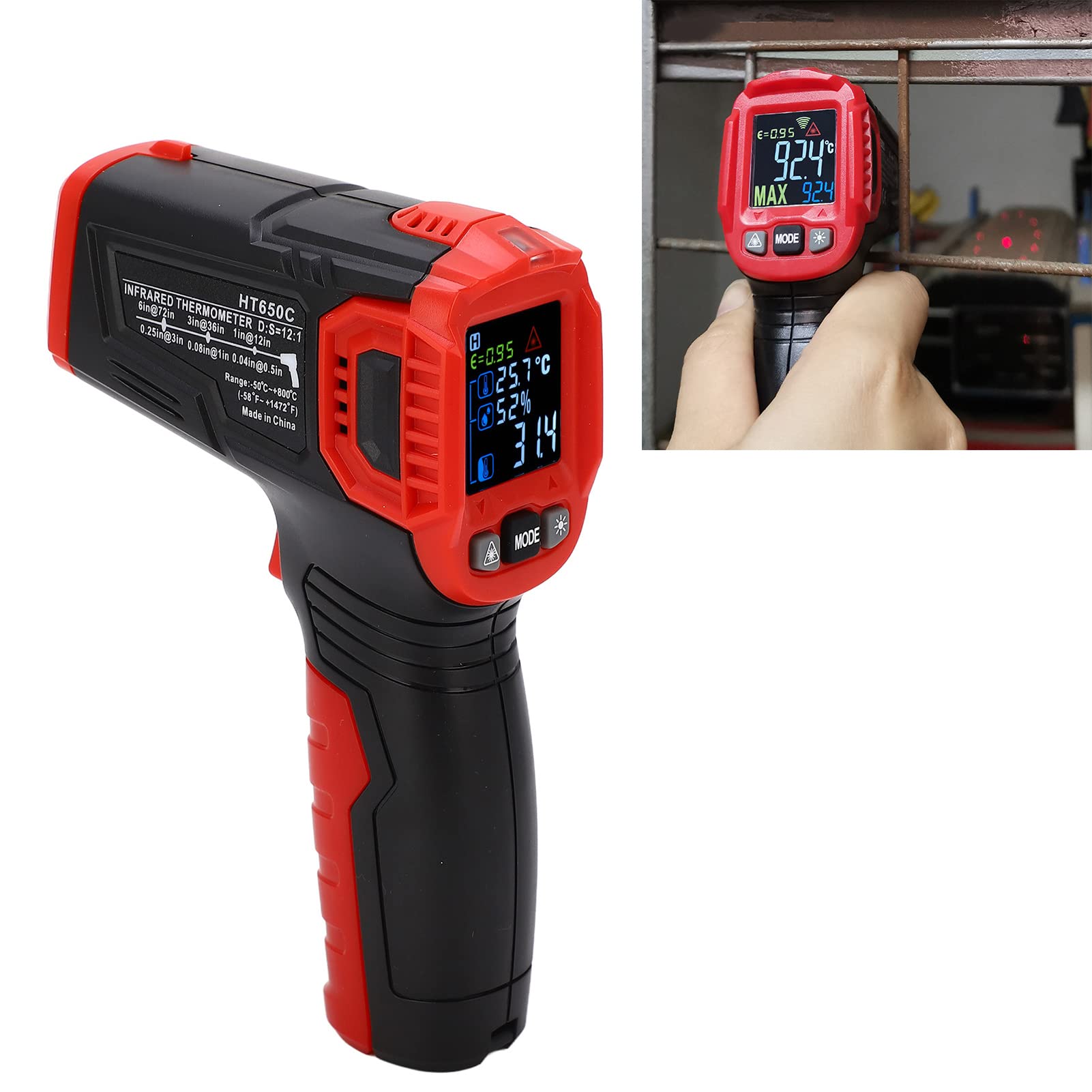Termómetro infrarrojo con pantalla LCD a color y alarma de luz sonora - Pistola de medición de temperatura sin contacto para procesamiento industrial de metales Preparación de