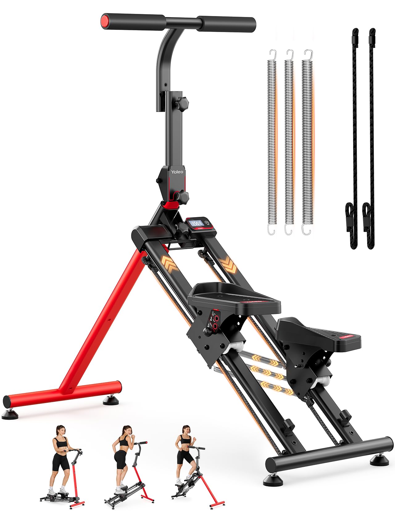 YOLEO Einstellbarer Widerstand Stair Stepper für Zuhause, Klappbarer Stepper mit 3 Trainingsmodi, Compact Cardio Übung Stair Climber mit XXL-Trittflächen, 90% Vormontiert Stairmaster mit Haltegriff