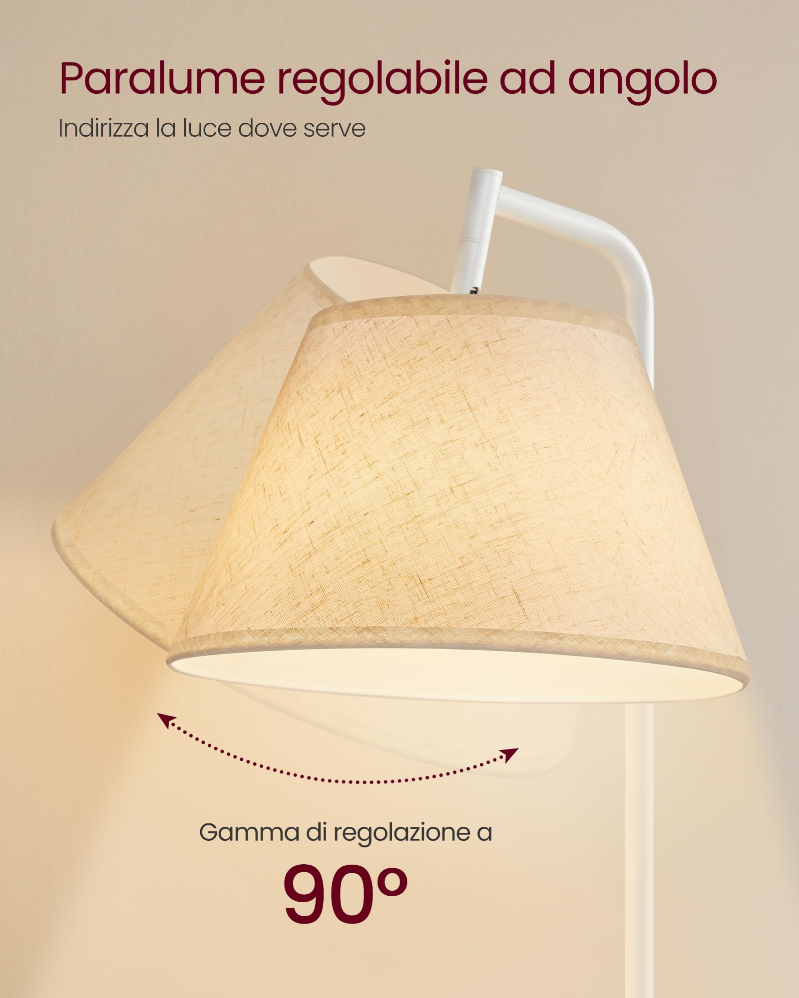 VASAGLE Tavolino con Lampada, Lampada da Terra 3 in 1 con Tavolino e Cesto in Tessuto da Soggiorno Salotto, Lampadina LED Regolabile Inclusa, Paralume ad Angolo, Acciaio, Bianco Opaco LFL004WC04