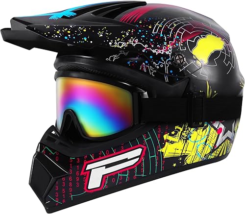 Miniatura 4 de Casco de motocross, casco de cara completa para motocicleta todoterreno con guantes unisex para adultos, aprobado por DOT  FMVSS 218 (negro, S)
