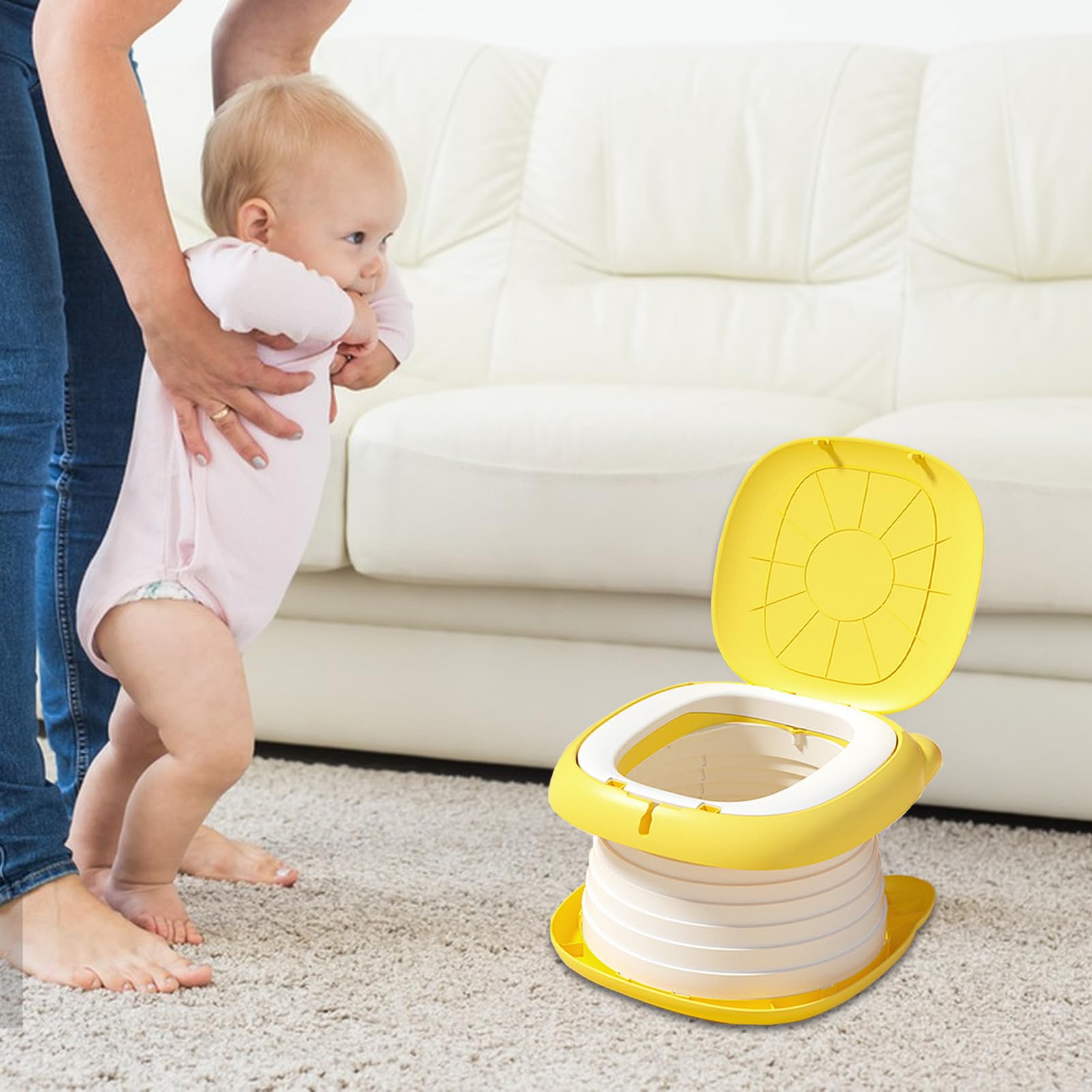 Orinal de viaje plegable, asiento de inodoro portátil, 9.45 x 6.69 | pulgadas para niños con absorbente, entrenador duradero, inodoro móvil con diseño plegable, ayuda de baño infantil para viaje