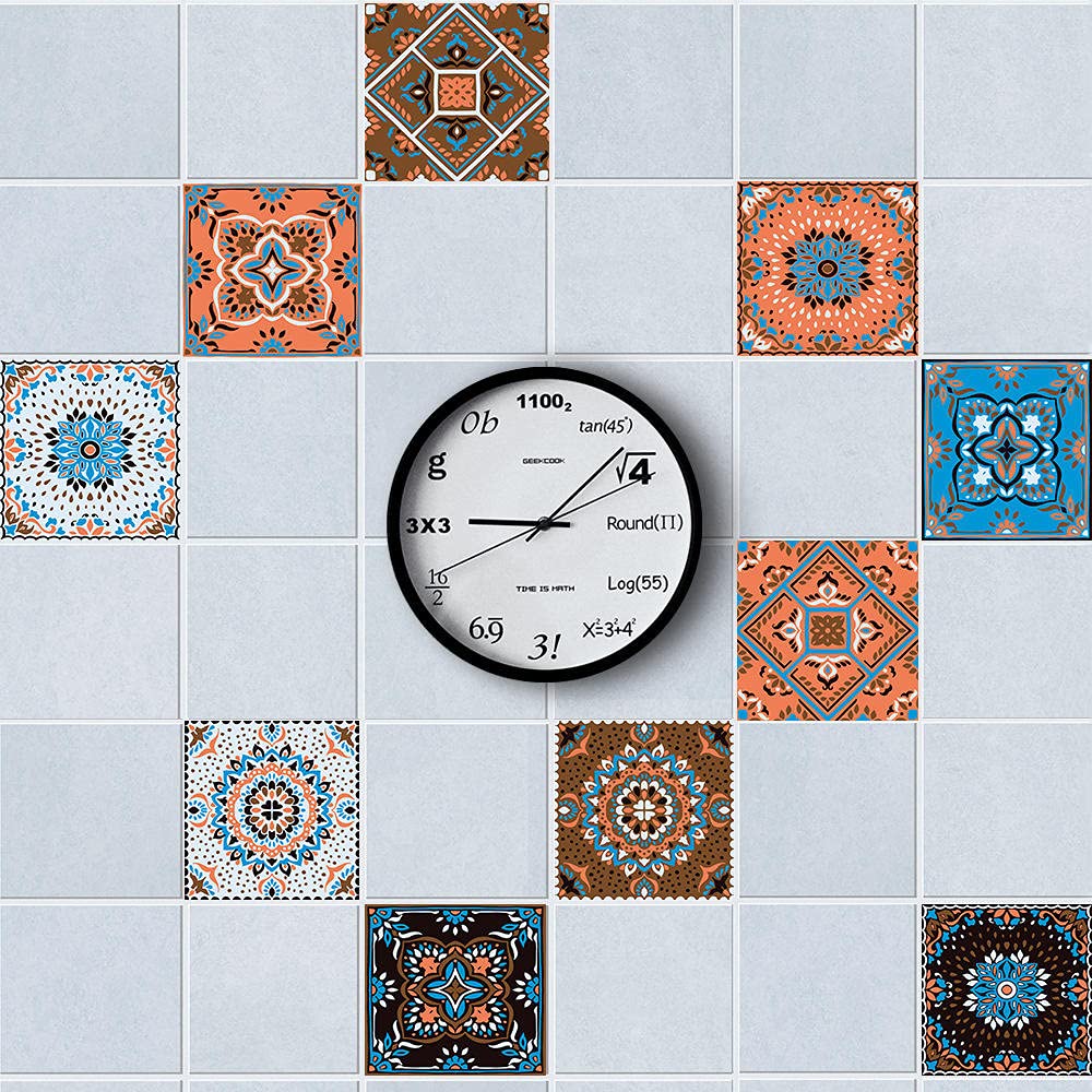 Pegatinas de azulejos coloridas impermeables pegatinas de pared DIY autoadhesivas autoadhesivas retro cuadrados para decoración de muebles de cocina baño 30 cm x 30 cm x 16 piezas