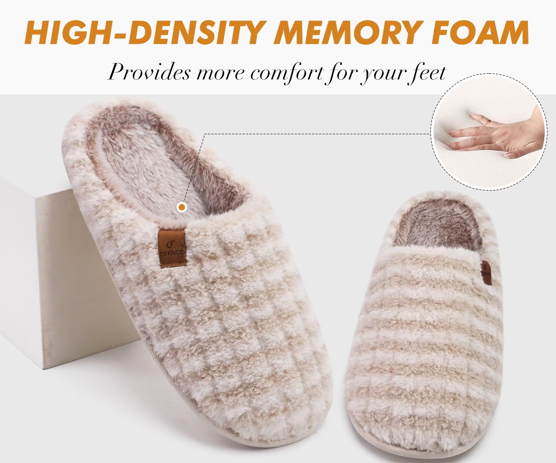 COFACE Pantofole da Uomo Invernali Plaid, Comoda Memory Foam Calde Scarpe da Casa in Lana con Suola Antiscivolo 40-49