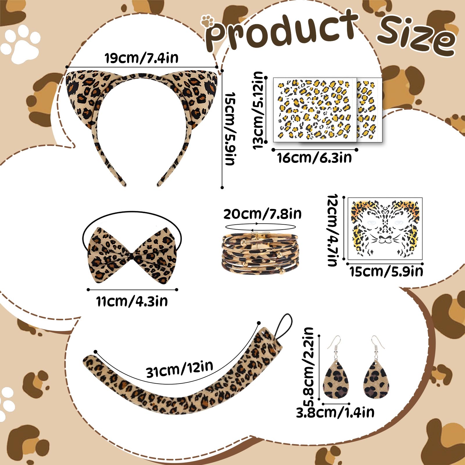 5 Pcs Tiger Costume for Kids Animals Costume for 3-10y Girls, Tiger Stripe Tutu Skirt, Ears, Nose, Tail - Image 2