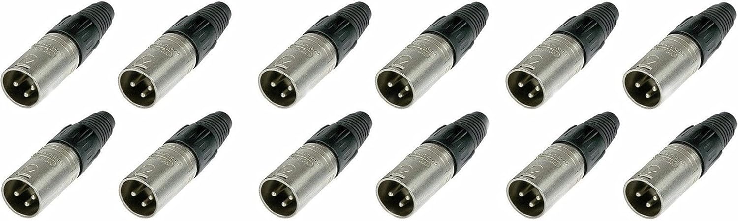 12 Pack Neutrik NC3MX 3 Pin Male XLR Mic Cable Connector Nickel Housing Silver Contacts