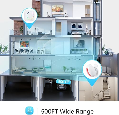 Vista 7 de Alarma inalámbrica con sensor de movimiento para interiores - Timbre de puerta para negocios, monitor zumbador de bienvenida para tienda con luz LED